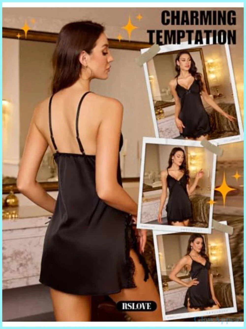 Sexy Satin Babydoll Chemise Nightgown Lace Trim Adjustable Straps